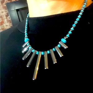 Hematite & Turquoise Bib Statement Necklace